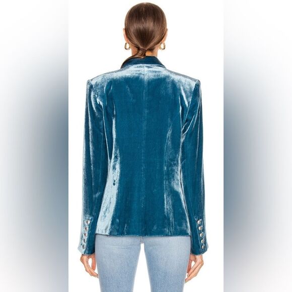 L’AGENCE Kenzie Velvet Double Breasted Blazer Cortez Blue Teal Size 0 - Picture 2 of 3